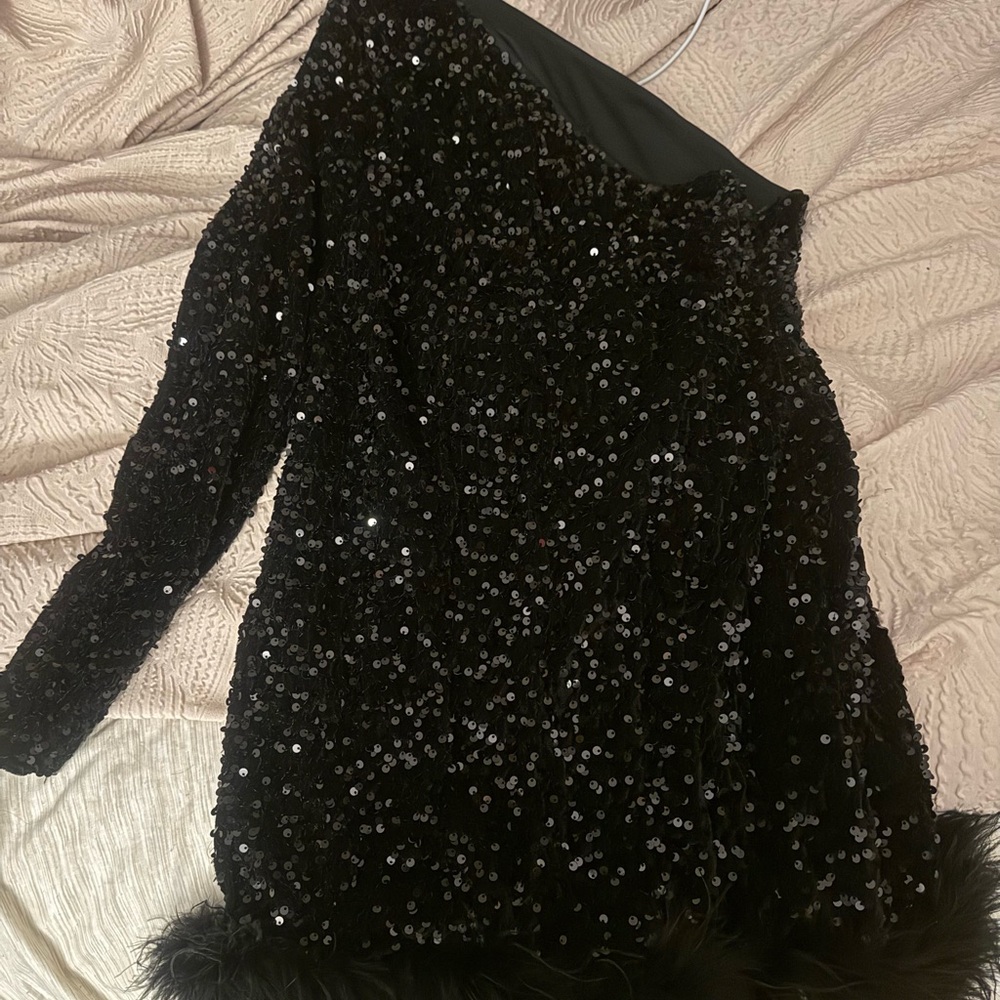 Fashion Nova Black Sequin One Shoulder Dress